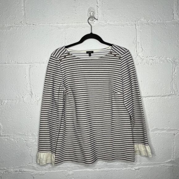 Talbots Women’s Striped Raglan Ruffle Cuff Pullover Top Size Medium - Picture 1 of 8